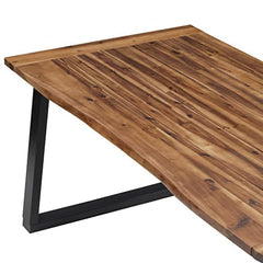 FloralStem Waney Edge Top Dining Table Industrial Style Solid Acacia Live Edge Wood Rustic Furniture Steel Legs, Black