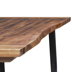 FloralStem Waney Edge Top Dining Table Industrial Style Solid Acacia Live Edge Wood Rustic Furniture Steel Legs, Black
