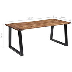 FloralStem Waney Edge Top Dining Table Industrial Style Solid Acacia Live Edge Wood Rustic Furniture Steel Legs, Black