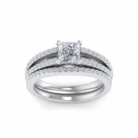 Test princess shape lab grown diamond with accent solid gold engagement ring