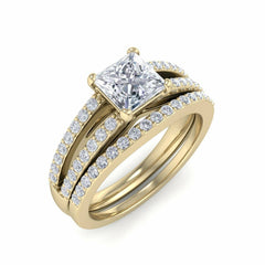 Test princess shape lab grown diamond with accent solid gold engagement ring