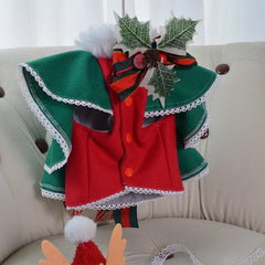 Luxury Italian Woolen Pet Dog Christmas Cape Jacket with faux fur collar and christmas ribbon decoration | Christmas dog clothes Costume