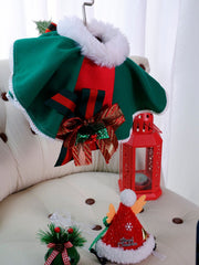 Luxury Italian Woolen Pet Dog Christmas Cape Jacket with faux fur collar and christmas ribbon decoration | Christmas dog clothes Costume