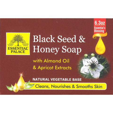 Essential Palace Black Seed and Honey Soap with Almond Oil and Apricot Extracts, Natural Vegetable Base, Cleans, Nourishes and Smooths Skin, Purifying and Soothing for Dry Skin and Body, Perfect For All Skin Types 6.3 OZ