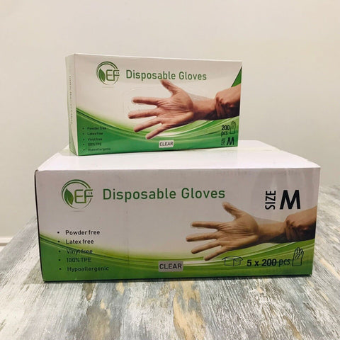 Disposable TPE Recyclable Clear Examination Work Gloves 5 x 200 pcs - Medium