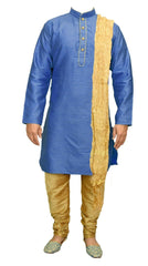 Man's blue jacquard wedding groom sherwani kurta pajama - gr504
