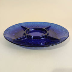AVON Royal Sapphire Collection Cobalt Blue French 5 piece Divided Relish Glass Dish Plate Unique Rare