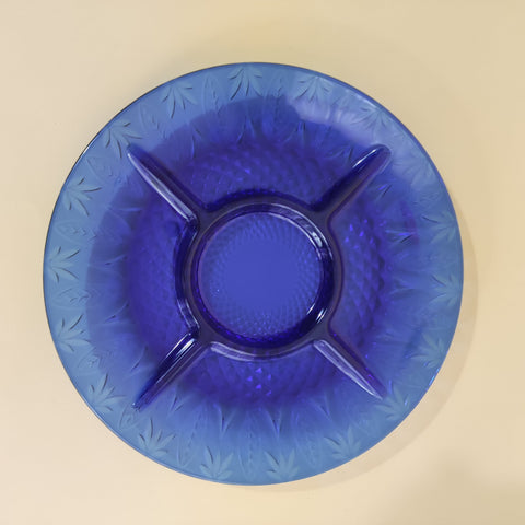 AVON Royal Sapphire Collection Cobalt Blue French 5 piece Divided Relish Glass Dish Plate Unique Rare