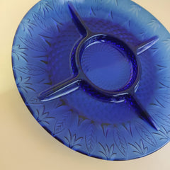 AVON Royal Sapphire Collection Cobalt Blue French 5 piece Divided Relish Glass Dish Plate Unique Rare