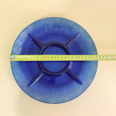 AVON Royal Sapphire Collection Cobalt Blue French 5 piece Divided Relish Glass Dish Plate Unique Rare