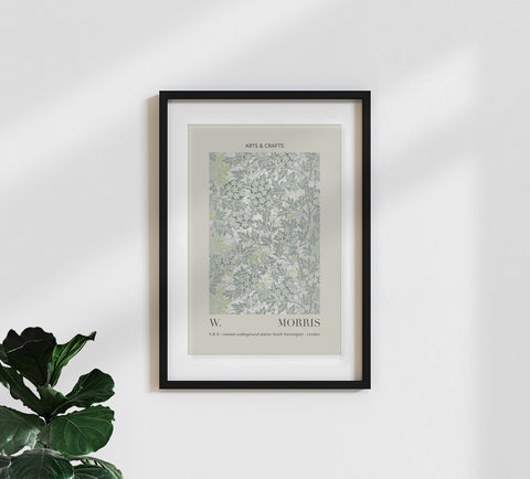 Vintage Poster / Kunstdruck / Wandbild 'William Morris - grau-grünes Blatt- und Blumenmuster’
