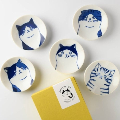 Cats Mino Yaki Small Plates - Gift Set of 5