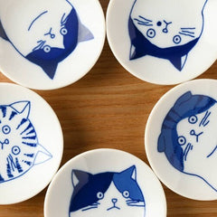 Cats Mino Yaki Small Plates - Gift Set of 5