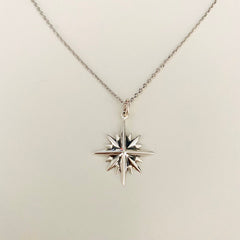 North Star necklace, star silver pendant, 16 point star necklace, starburst pendant, celestial, gift , silver star necklace