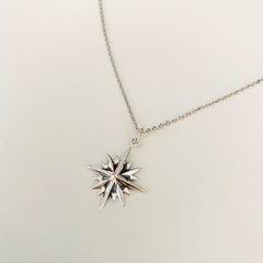 North Star necklace, star silver pendant, 16 point star necklace, starburst pendant, celestial, gift , silver star necklace