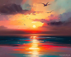 Printable ocean sunset sunrise landscape Oil Painting, Vintage Landscape Print, Wall Art, Seaside painting, Seascape print, Digital Download