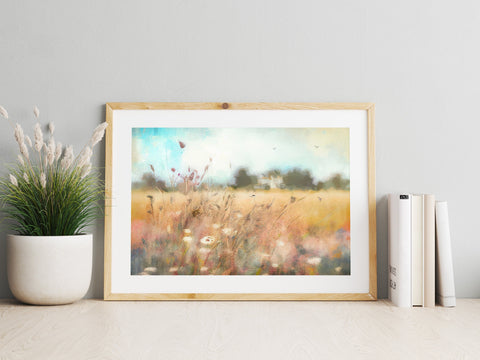 Printable Wildflower Field Landscape Oil Painting, Vintage Landscape Art Print, Country Field Wall Art Digital Download, Vintage art, Rural