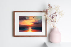 Printable ocean sunset sunrise landscape Oil Painting, Vintage Landscape Print, Wall Art, Seaside painting, Seascape print, Digital Download