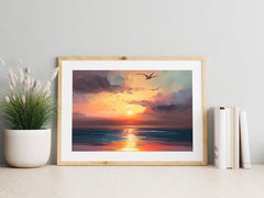 Printable ocean sunset sunrise landscape Oil Painting, Vintage Landscape Print, Wall Art, Seaside painting, Seascape print, Digital Download