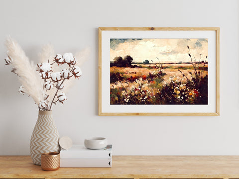 Printable Wildflower Field Landscape Oil Painting, Vintage Landscape Art Print, Country Field Wall Art Digital Download, Vintage art, Rural
