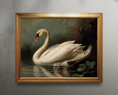 Antique Painting, Swan Printable Animal Print, Wall decor printable art, Rustic wall decor, Victorian art, Printable home decor, Shabby chic